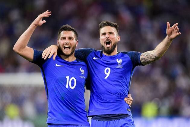 Olivier Giroud (France) Andre Pierre Gignac (France) F- Fussball, Halbfinale, Frankreich vs. Deutschland - UEFA EURO EM Europameisterschaft Nationalteam Fussball 2016 - Marseille - 07 07 2016 JBAutissier 