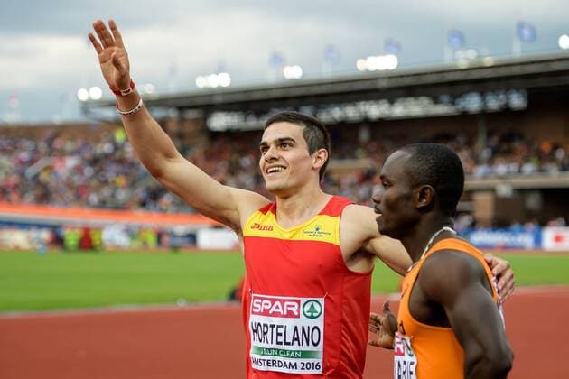 nachtraeglicher Europameister in 200m der Maenner Bruno Hortelano (ESP) und der disqualifizierte Solomon Bockarie (NEL) bei den Leichathletik Europameisteschaften am 08.07.2016 in Amsterdam, Amsterdam Copyright: Schueler Eibner-Pressefoto EP_JSE