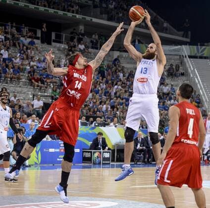 Italy: Italy v Mexico - Basketball Luigi Datome and Lorenzo Mata compete for the ball during the basketball FIBA Olympic qualifying tournament match beetwen Italy and Mexico. Italy wins 79-54 over Mexico.  NicolòxCampo