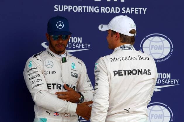 British Grand Prix, Silverstone 07 - 10 July 2016 09.07.2016 - Qualifying, Lewis Hamilton (GBR) Mercedes AMG F1 W07 Hybrid pole position and 2nd position Nico Rosberg (GER) Mercedes AMG F1 W07 Hybrid 