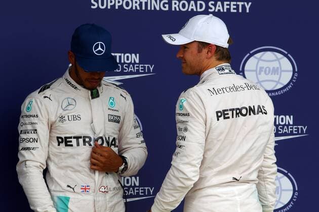 British Grand Prix, Silverstone 07 - 10 July 2016 09.07.2016 - Qualifying, Lewis Hamilton (GBR) Mercedes AMG F1 W07 Hybrid pole position and 2nd position Nico Rosberg (GER) Mercedes AMG F1 W07 Hybrid 