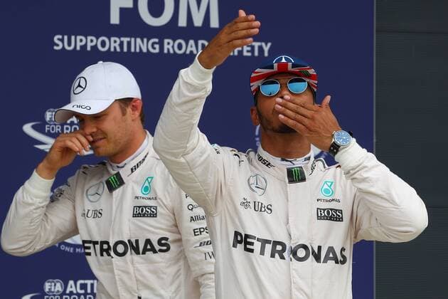 British Grand Prix, Silverstone 07 - 10 July 2016 09.07.2016 - Qualifying, Lewis Hamilton (GBR) Mercedes AMG F1 W07 Hybrid pole position and Nico Rosberg (GER) Mercedes AMG F1 W07 Hybrid second 
