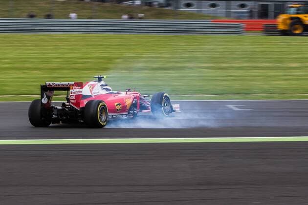 09.07.2016. Silverstone, Northants, England. Formula One British Grand Prix Qualifying. Scuderia Ferrari driver Kimi Raikkonen spins. xTimxWilliamsx  ActionPlus11759978