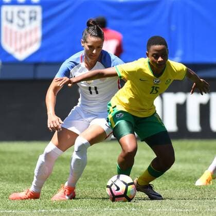 09 July 2016: South Africa midfielder Refiloe Jane (15) blocks United States defender Ali Krieger (11) during a game between South Africa and USA at Soldier Field in Chicago, IL. (Photo by Patrick Gorski Icon Sportswire) SOCCER: JUL 09 Women s - South Africa v USA Icon09071668 EDITORIAL USE ONLY