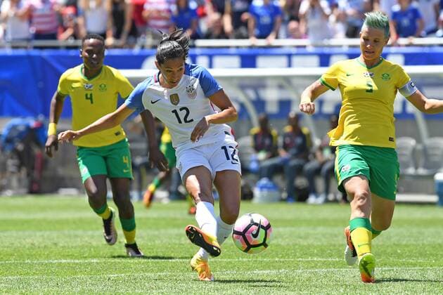 09 July 2016: United States forward Christen Press (12) attempts a shot during a game between South Africa and USA at Soldier Field in Chicago, IL. (Photo by Patrick Gorski Icon Sportswire) SOCCER: JUL 09 Women s - South Africa v USA Icon09071648 EDITORIAL USE ONLY