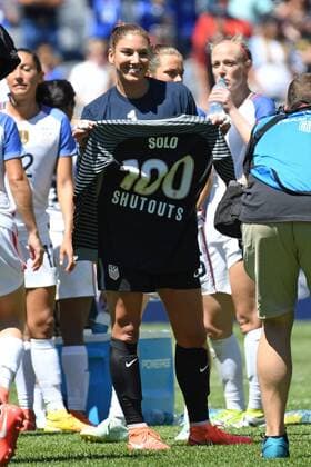 09 July 2016: United States goalkeeper Hope Solo (1) posses for a photo after her victory over South Africa for her 100th shutout at Soldier Field in Chicago, IL. (Photo by Patrick Gorski Icon Sportswire) SOCCER: JUL 09 Women s - South Africa v USA Icon09071630 EDITORIAL USE ONLY