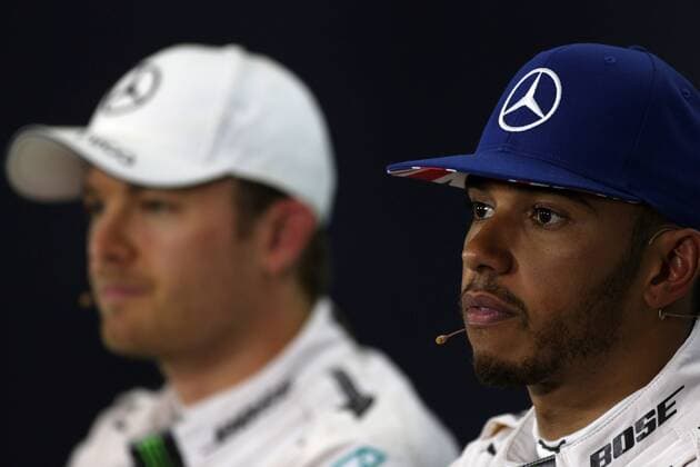 British Grand Prix, Silverstone 07 - 10 July 2016 09.07.2016 - Qualifying, press conference PK Pressekonferenz Lewis Hamilton (GBR) Mercedes AMG F1 W07 Hybrid and Nico Rosberg (GER) Mercedes AMG F1 W07 Hybrid 