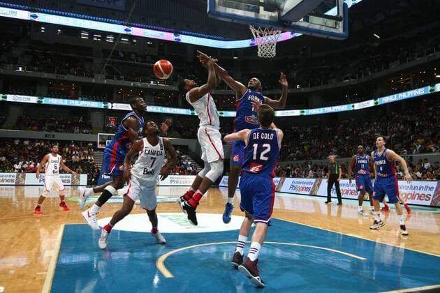 July 10, 2016 - Philippines - France and Canada battled at the Mall of Asia Arena in Pasay City for the FIBA Olympic Qualifying Tournament. France advances to the Olympics by winning the last slot of the qualifying tournament with 83 points versus CanadaÃ¢â‚¬â ¢s 74. World News - July 10, 2016 - ZUMAs166