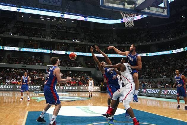 July 10, 2016 - Philippines - France and Canada battled at the Mall of Asia Arena in Pasay City for the FIBA Olympic Qualifying Tournament. France advances to the Olympics by winning the last slot of the qualifying tournament with 83 points versus CanadaÃ¢â‚¬â ¢s 74. World News - July 10, 2016 - ZUMAs166