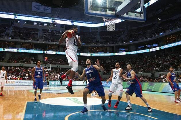 July 10, 2016 - Philippines - France and Canada battled at the Mall of Asia Arena in Pasay City for the FIBA Olympic Qualifying Tournament. France advances to the Olympics by winning the last slot of the qualifying tournament with 83 points versus CanadaÃ¢â‚¬â ¢s 74. World News - July 10, 2016 - ZUMAs166