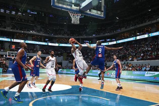 July 10, 2016 - Philippines - France and Canada battled at the Mall of Asia Arena in Pasay City for the FIBA Olympic Qualifying Tournament. France advances to the Olympics by winning the last slot of the qualifying tournament with 83 points versus CanadaÃ¢â‚¬â ¢s 74. World News - July 10, 2016 - ZUMAs166