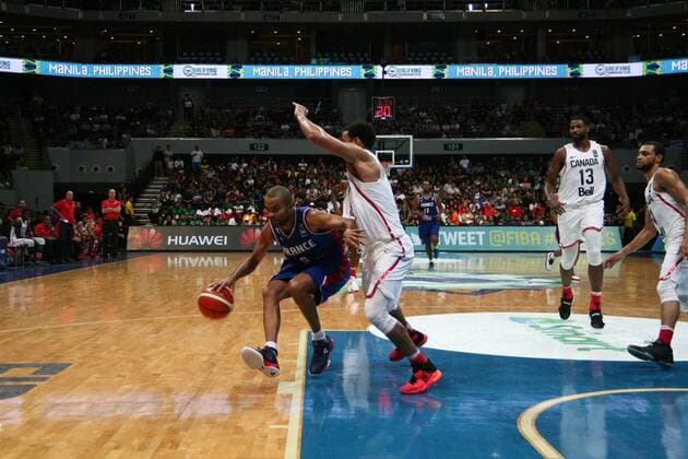 July 10, 2016 - Philippines - France and Canada battled at the Mall of Asia Arena in Pasay City for the FIBA Olympic Qualifying Tournament. France advances to the Olympics by winning the last slot of the qualifying tournament with 83 points versus CanadaÃ¢â‚¬â ¢s 74. World News - July 10, 2016 - ZUMAs166