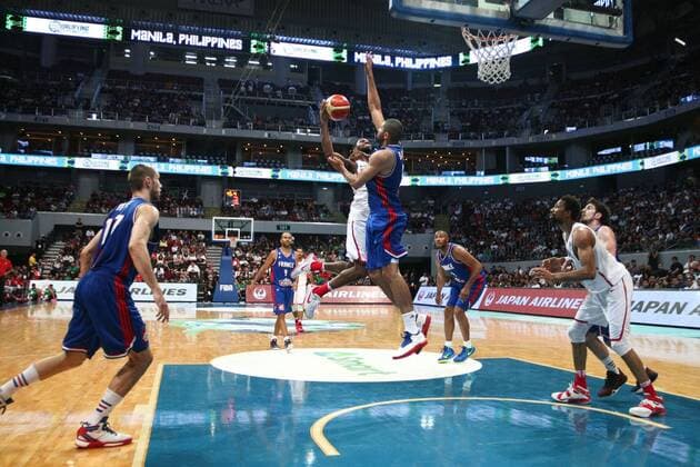 July 10, 2016 - Philippines - France and Canada battled at the Mall of Asia Arena in Pasay City for the FIBA Olympic Qualifying Tournament. France advances to the Olympics by winning the last slot of the qualifying tournament with 83 points versus CanadaÃ¢â‚¬â ¢s 74. World News - July 10, 2016 - ZUMAs166