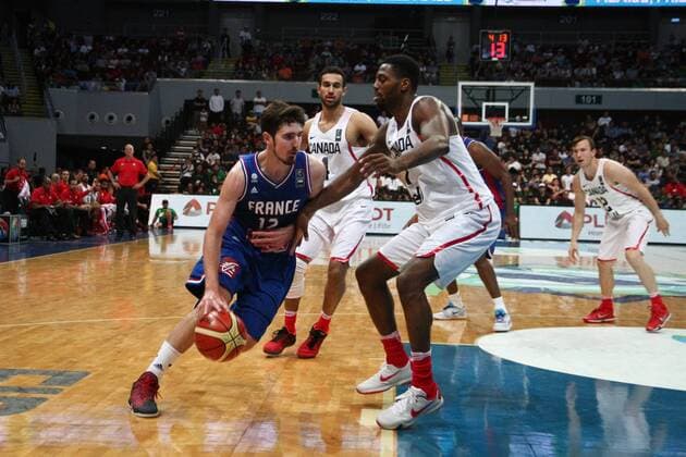 July 10, 2016 - Philippines - France and Canada battled at the Mall of Asia Arena in Pasay City for the FIBA Olympic Qualifying Tournament. France advances to the Olympics by winning the last slot of the qualifying tournament with 83 points versus CanadaÃ¢â‚¬â ¢s 74. World News - July 10, 2016 - ZUMAs166