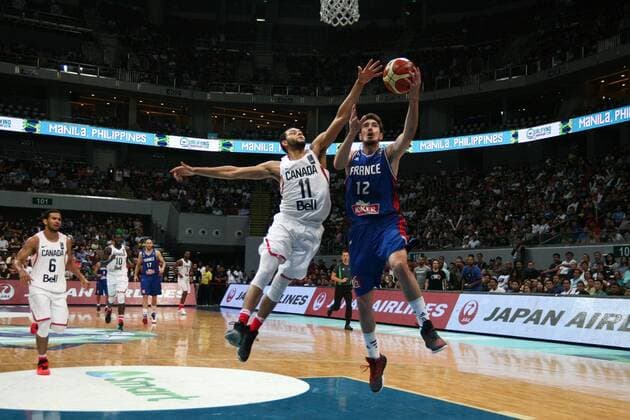 July 10, 2016 - Philippines - France and Canada battled at the Mall of Asia Arena in Pasay City for the FIBA Olympic Qualifying Tournament. France advances to the Olympics by winning the last slot of the qualifying tournament with 83 points versus CanadaÃ¢â‚¬â ¢s 74. World News - July 10, 2016 - ZUMAs166