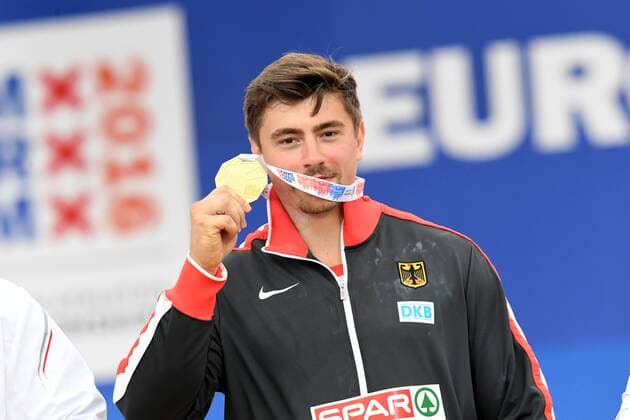 Amsterdam, Leichtathletik, Athletics, Track and Field, EAA, Leichtathletik EM Amsterdam 2016, European Championships Amsterdam, 06.07-10.07.2016, Olympiastadion Amsterdam,Kugelstossen Männer , David Storl Siegerehrung Gold Medailien,Copyright Gladys Chai von der Laage