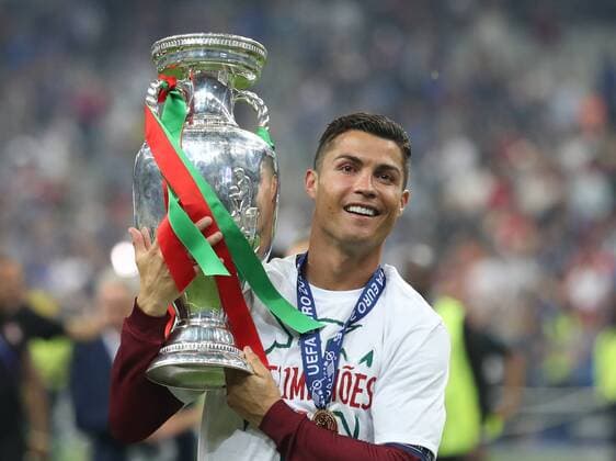 Cristiano Ronaldo of Portugal with the trophy during the UEFA European Championship EM Europameisterschaft 2016 final match at the Stade de France, Paris. Picture date July 10th, 2016 Pic David Klein Sportimage EDITORIAL USE ONLY. No use with unauthorised audio, video, data, fixture lists, club league logos or live services. Online in-match use limited to 120 images, no video emulation. No use in betting, games or single club league player publications.