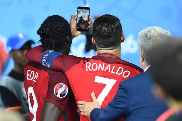 Cristiano Ronaldo, Eder celebration end of match selfie Paris 10-07-2016 Stade de France Football Euro2016 Portugal - France Finale Final massimoxinsabato