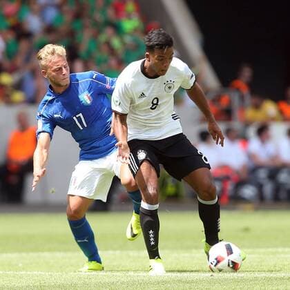 Giuseppe Panico ( Italien ) Benjamin Henrichs ( Deutschland ), Deutschland vs. Italien, U-19-Fussball-Europameisterschaft 2016 , Fussball, 11.07.2016, Stuttgart Copyright: Langerx xEibner-Pressefoto EP_HLR