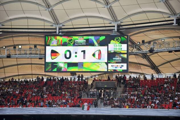 GER, UEFA U19 (U 19) EURO 2016, Vorrunde, Deutschland (GER) vs Italien (ITA) 11.07.2016, Mercedes Benz Arena, Stuttgart, GER, UEFA U19 (U 19) EURO 2016, First Round, Deutschland (GER) vs Italien (ITA), picture shows im Bild: Endstand auf der Anzeigetafel Foto © nordphoto Fabisch nordphotox xFabisch