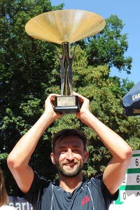 Finale der Saarland-Open, Marvin Netuschil (GER) ist der Sieger in 2016, im Endspiel gegen Filip Horansky (SVK), 6:2 - 6:4, 10.07.16, ITF Turnier Saarland Open, Germany F 6 Futures, beim STC Blau Weiss Saarlouis, Saarlouis Copyright: Franz Eibner-Pressefoto EP_PFZ
