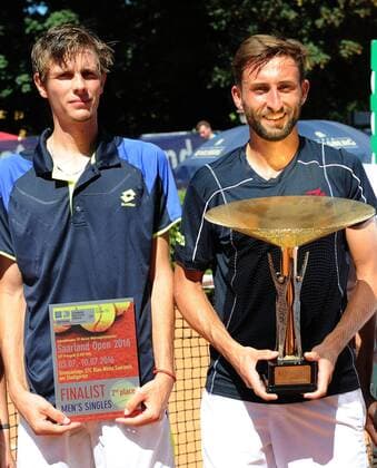 Finale der Saarland-Open, Filip Horansky (SVK) verliert im Endspiel 2016 gegen Marvin Netuschil (GER) - rechts- it 2:6-4:6, 10.07.16, ITF Turnier Saarland Open, Germany F 6 Futures, beim STC Blau Weiss Saarlouis, Saarlouis Copyright: Franz Eibner-Pressefoto EP_PFZ