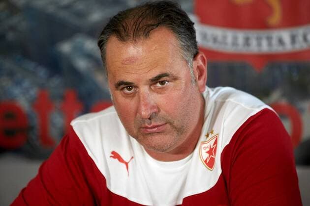 11 07 2016 Hibernians Stadium, Paola, Malta UEFA Champions League Second Qualifying Round, First Leg Valletta FC v Red Star Belgrade Miodrag Bozovic, head coach of Red Star Belgrade speaks during his team s press conference PK Pressekonferenz a day prior to the UEFA Champions League, second qualifying round, first leg match at the Hibernians Stadium in Paola, Malta against Maltese champions Valletta FC. Valletta FC v Red Star Belgrade - UEFA Champions League 2016 17 VALL_RSB_16