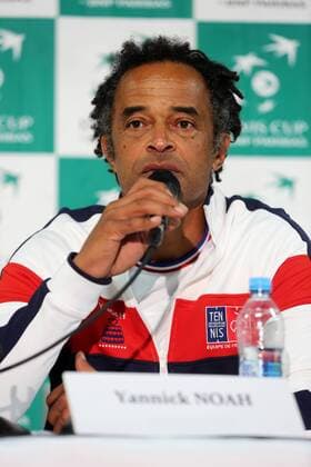 Non playing captain Yannick Noah, member of the French Davis Cup team, attends a news conference on Tuesday, July 12, 2016 in Trinec, Czech Republic, prior to the Davis Cup quarterfinal match Czech Republic vs France. (CTKxPhoto PetrxSznapka) CTKPhotoP201607120408801 