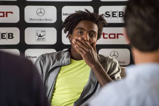 160712 Elias Ymer, Sverige under presskonferens under dag 3 Swedish Open 12 juli 2016 i Bastad.  Copyright: MathildaxAhlberg BB160712MA043