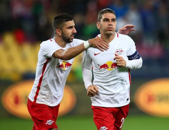 SOCCER - CL quali, RBS vs Liepaja SALZBURG,AUSTRIA,12.JUL.16 - SOCCER - UEFA Champions League, qualification, Red Bull Salzburg vs FK Liepaja. Image shows the rejoicing of Munas Dabbur and Jonatan Soriano (RBS). GEPAxpictures xFelixxRoittner
