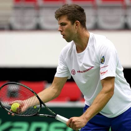 Czech tennis player Jiri Vesely in action during the training session prior to the Davis Cup quarterfinal match against France in Trinec, Czech Republic, July 13, 2016. (CTKxPhoto PetrxSznapka) CTKPhotoP201607130388201  SZN 09
