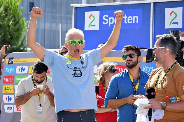 Oleg Tinkov, Owner of Tinkoff celebrates after Slovakian Peter Sagan of Tinkoff wins the eleventh stage of the 103rd edition of the Tour de France cycling race, 162,5 km from Carcassonne to Montpellier, France, on Wednesday 13 July 2016. This year s Tour de France takes place from July 2nd to July 24th. DAVIDxSTOCKMAN  x04890891x