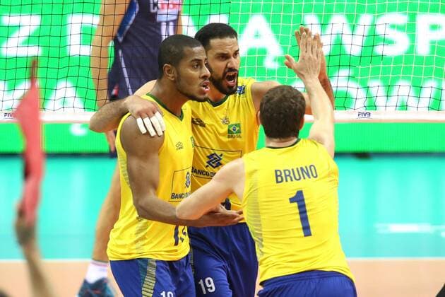 FIVB WORLD LEAGUE FINALS KRAKOW 2016 BRAZIL - ITALY (L) RICARDO LUCARELLI , (C) MAURICIO BORGES ALMEIDA SILVA , (R) BRUNO MOSSA REZENDE  20160713CSJP3007