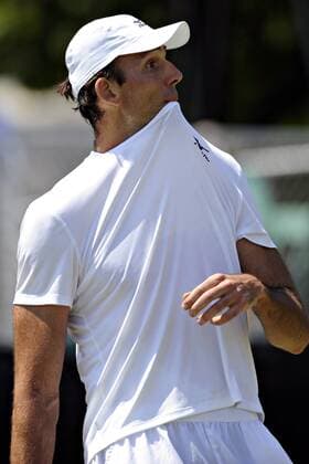 July 13, 2016: Ivo Karlovic (CRO) reacts to a line call in his round of 16 match vs. Frank Dancevic (CAN) at the 2016 Hall of Fame Championships held at the Casino at Newport, R.I. This ATP Tennis Herren match was won by Karlovic 3-6,7-6 (7-5), 6-4. Tennis 2016: Hall of Fame Championships JUL, 16 - ZUMAc04_