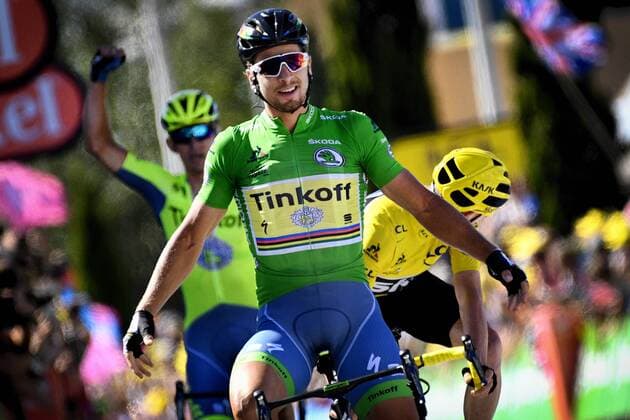 Slovakian Peter Sagan of Tinkoff wins before British Chris Froome of Team Sky and Polish Maciej Bodnar of Tinkoff during the eleventh stage of the 103rd edition of the Tour de France cycling race, 162,5 km from Carcassonne to Montpellier, France, on Wednesday 13 July 2016. This year s Tour de France takes place from July 2nd to July 24th. YORICKxJANSENS  x04891022x
