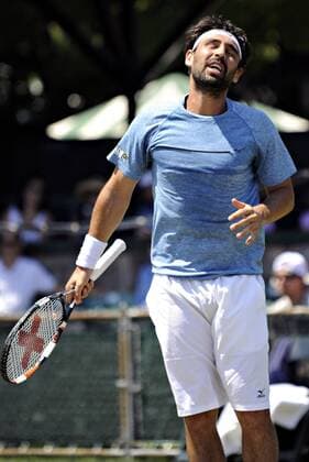 July 13, 2016: Marcos Baghdatis (CYP) reacts after losing a point in his round of 16 match vs. Brian Baker (USA) at the 2016 Hall of Fame Championships held at the Casino at Newport, R.I. This ATP Tennis Herren match was won by Baghdatis 6-4, 6-3. Tennis 2016: Hall of Fame Championships JUL, 16 - ZUMAc04_