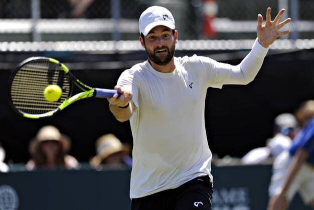 July 13, 2016: Brian Baker (USA) hits a forehand in his round of 16 match vs. Marcos Baghdatis (CYP) at the 2016 Hall of Fame Championships held at the Casino at Newport, R.I. This ATP Tennis Herren match was won by Baghdatis 6-4, 6-3. Tennis 2016: Hall of Fame Championships JUL, 16 - ZUMAc04_