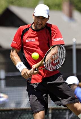 Marco Chiudinelli (SUI) hits a backhand during his second round match vs. John-Patrick Smith (AUS) at the 2016 Hall of Fame Championships held at the Casino at Newport, R. I. The ATP Tennis Herren match was won by Chiudinelli 1-6, 6-3,6-3. Sports - July 13, 2016 - ZUMAc04_