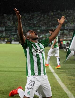 Miguel Borja of Atletico Nacional celebrates an score against Atletico Nacional during the second game of the semifinal of Copa Libertadores 2016 at Atanasio Girardot stadium in Medellin, Colombia, 13 July 2016. SAO PAULO - NACIONAL !ACHTUNG: NUR REDAKTIONELLE NUTZUNG!  MED01 20160714-636040674974359761