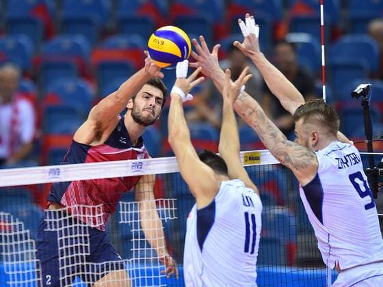 2016.07.14 Krakow Siatkowka - Nationalteam - 2016 Finaly Wlochy - USA N z Aaron Russell (USA) - 2016.07.14 Krakow FIVB Volleyball World League Finals Italy vs USA Aaron Russell (USA) - 