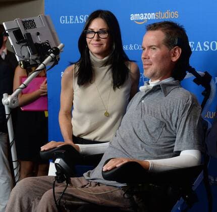 Actress Courtney Cox and Steve Gleason attend the motion picture documentary Gleason at Regal L.A. Live in Los Angeles on July 14, 2016. Storyline: At the age of 34, Steve Gleason was diagnosed with ALS. Doctors gave the former NFL American Football Herren USA defensive back and New Orleans hero two to five years to live. So that is what Steve chose to do - LIVE: with purpose, for his newborn son, for his wife, and to help others with his disease.  LAP2016071403 JIMxRUYMEN