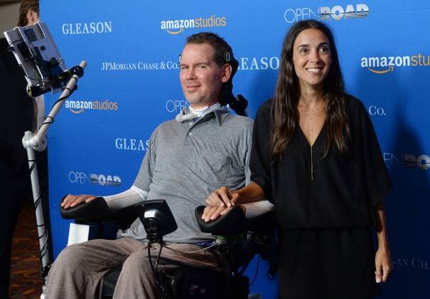 tSeve Gleason (L) and Michel Varisco attend the motion picture documentary Gleason at Regal L.A. Live in Los Angeles on July 14, 2016. Storyline: At the age of 34, Steve Gleason was diagnosed with ALS. Doctors gave the former NFL American Football Herren USA defensive back and New Orleans hero two to five years to live. So that is what Steve chose to do - LIVE: with purpose, for his newborn son, for his wife, and to help others with his disease.  LAP2016071410 JIMxRUYMEN