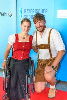 GER, Bayerische Sportpreis 2016 16.07.2016, BMW Welt, Muenchen, GER, Bayerische Sportpreis 2016, im Bild Anna Schaffelhuber und Freund Michael nordphotoxStraubmeier