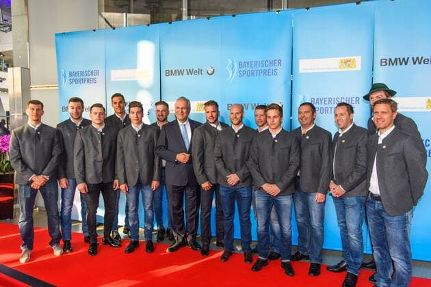 GER, Bayerische Sportpreis 2016 16.07.2016, BMW Welt, Muenchen, GER, Bayerische Sportpreis 2016, im Bild Johannes Hermann mit dem EHC Red Bull München nordphotoxStraubmeier
