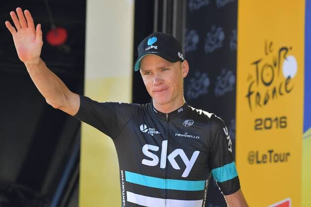 Tour de France, 15. Etappe British Chris Froome of Team Sky celebrates on the podium the fifteenth stage of the 103rd edition of the Tour de France cycling race, 160km from Bourg-en-Bresse to Culoz, on Sunday 17 July 2016. This year s Tour de France takes place from July 2nd to July 24th. DAVIDxSTOCKMAN  x04893046x