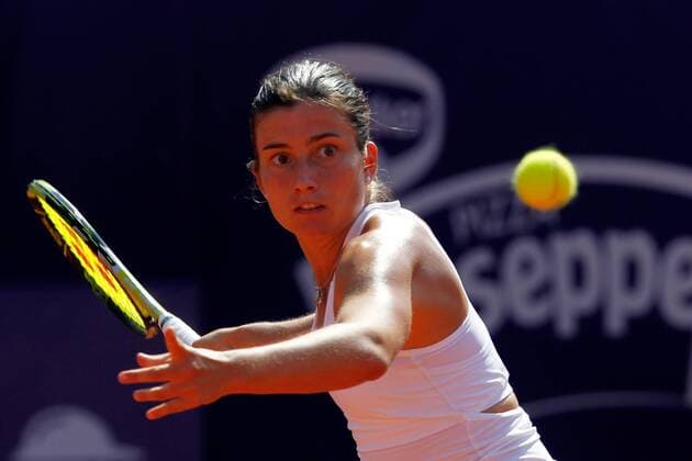 (160718) -- BUCHAREST, July 17, 2016 -- Anastasija Sevastova of Latvia returns the ball during the women s singles final match against Simona Halep of Romania at the Bucharest Open WTA Tennis Damen tournament in Bucharest, Romania, July 17, 2016. Anastasija Sevastova lost 0-6, 0-6. ) (SP)ROMANIA-BUCHAREST-TENNIS-BUCHAREST OPEN-SEVASTOVA CristianxCristel 
