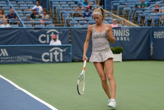 July 19, 2016 - Washington D.C, United States - CAMILA GIORGI of Italy celebrates winning her first round match vs. E. Bouchard in the Citi Open tennis tournament in Washington D.C. Tennis 2016 - Citi Open - Day 2 - ZUMAl132