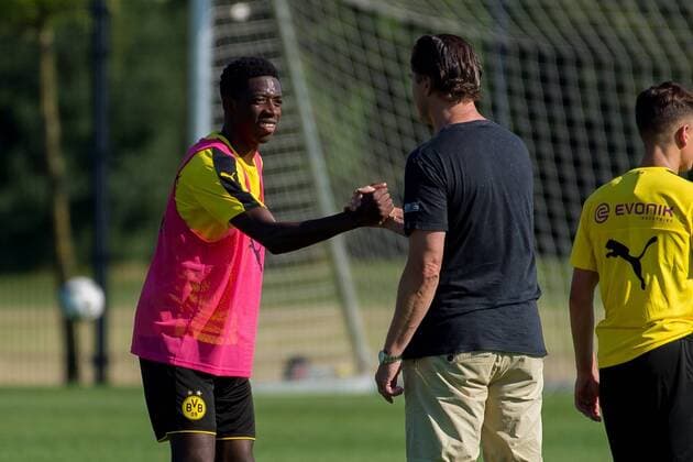 Dortmund, Germany 19.07.2016, Training BV Borussia Dortmund, BVB, Ousmane Dembele (BVB) und Sportdirektor Michael Zorc (BVB) ( DeFodi001