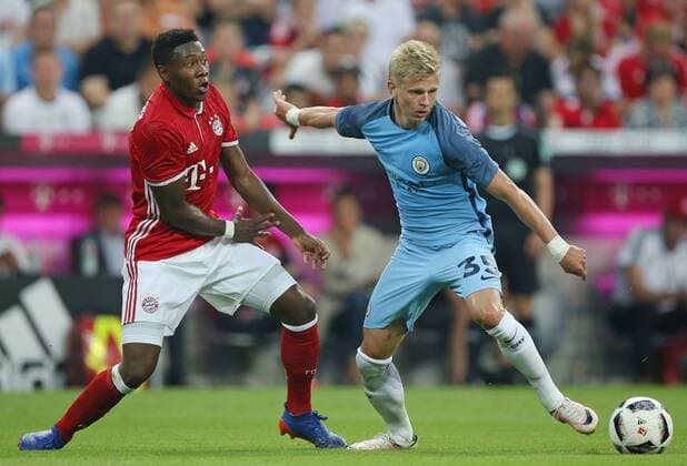 SOCCER - Bayern vs Man.City, test match MUNICH,GERMANY,20.JUL.16 - SOCCER - 1. DFL, 1. Deutsche Bundesliga, Premier League, FC Bayern Muenchen vs Manchester City, test match. Image shows David Alaba (Bayern) and Alex Zinchenko (Man.City). GEPAxpictures xThomasxBachun