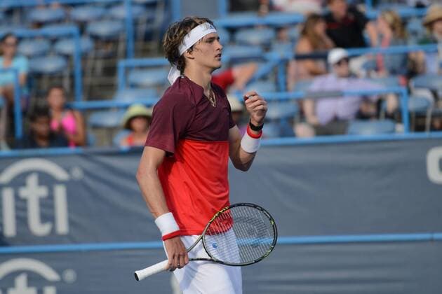 July 20, 2016 - Washington D.C, United States - ALEXANDER ZVEREV of Germany celebrates winning his match vs. E. Fritz n the Citi Open tennis tournament in Washington D.C. Tennis 2016 - Citi Open - Day 3 - ZUMAl132